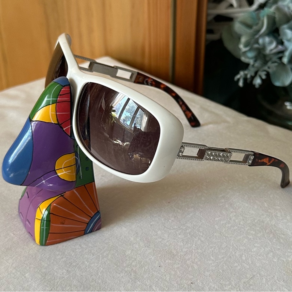 Gelato White Embellished Sunglasses with crystal and tortoise shell Accents $30